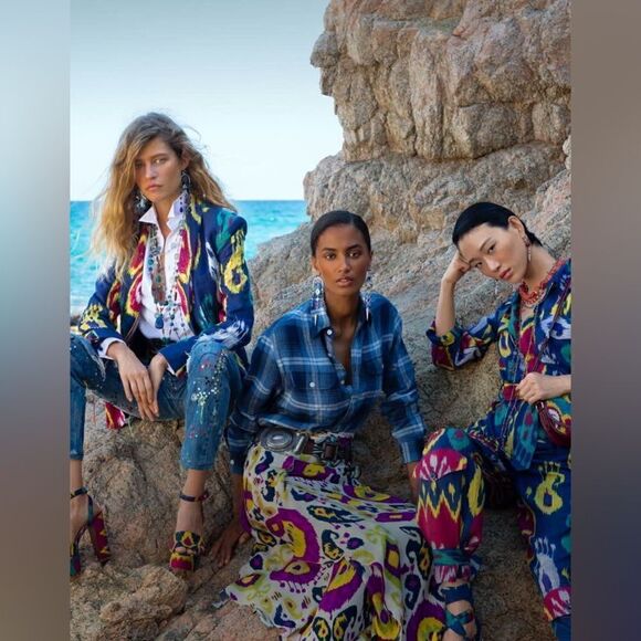 Ralph Lauren Resort 2022 Collection Freida Ikat Print Silk A-Line Midi Day Dress - Picture 9 of 15